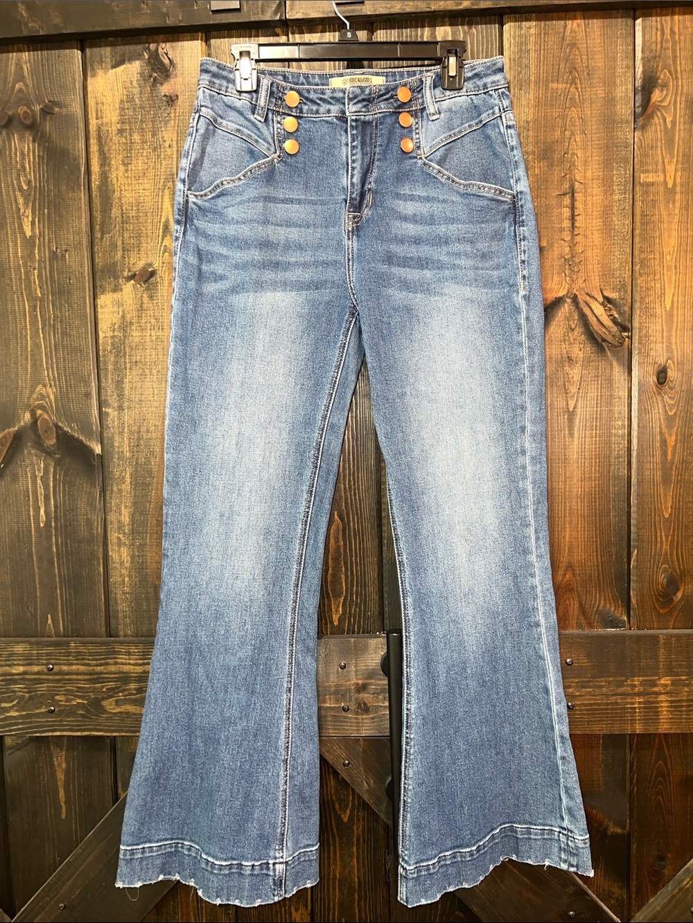 Rock & Roll Denim High Rise Trouser Flare Jeans 30 Extra Stretch Western Boho